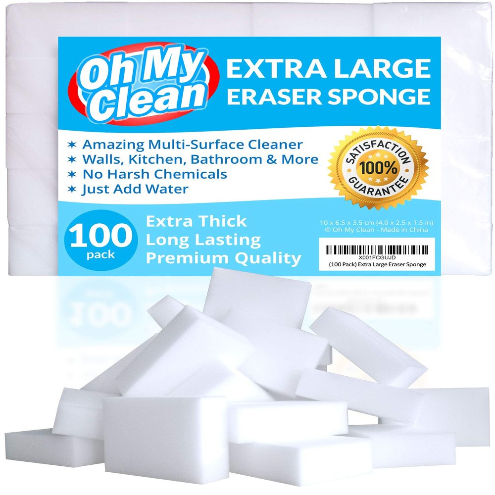 (100 Pack) Extra Large Eraser Sponge  Extra Thick, Long Lasting Magic Melamine Cleaning Sponges in Bulk  White Foam Pads for Walls, Kitchen, Bathroom, Floor & Baseboard Cleaner