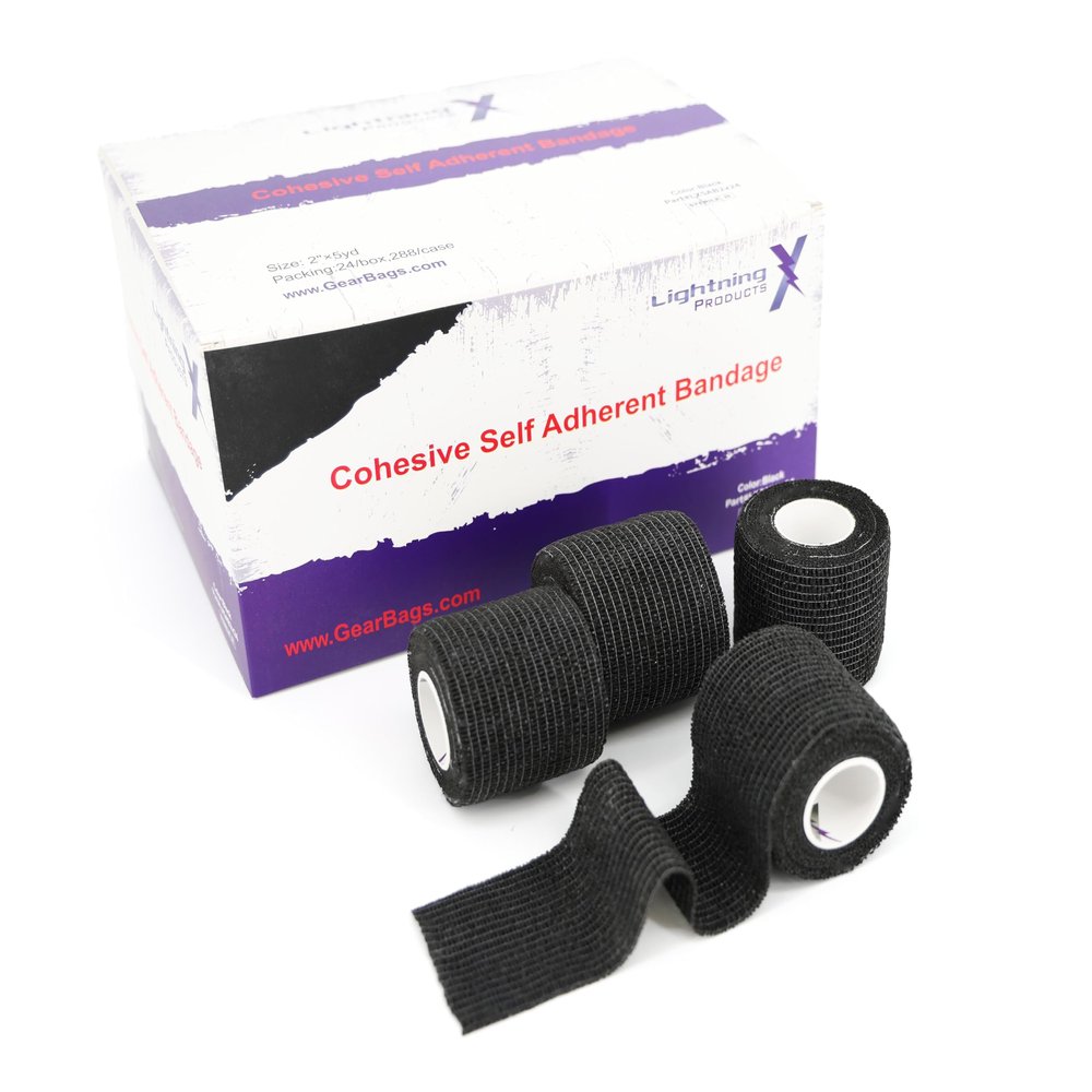 Lightning X Products Cohesive Self-Adherent Bandage Wrap, (Pack of 24), 2" x 5yds, Stealth Black