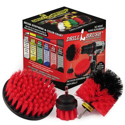 Outdoor Cleaning Supplies - Red Stiff Nylon Bristle Outdoor Scrubbing Kit - Fountain Scrub Brush - Concrete Scrubber Brush - Stone Stain Cleaning Tools - Brick Brushes - Patio Scrubber - Clean Deck