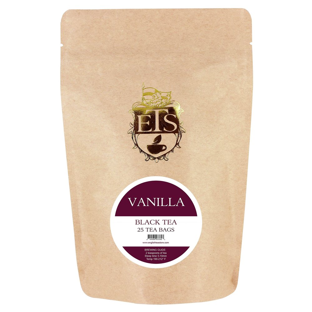 English Tea Store - Vanilla Black Tea | Loose Leaf Vanilla Tea Blend with Sweet Creamy Notes | Naturally Flavored for Rich Aroma and Smooth Taste | Enjoy Hot or Iced | 16oz Pouch