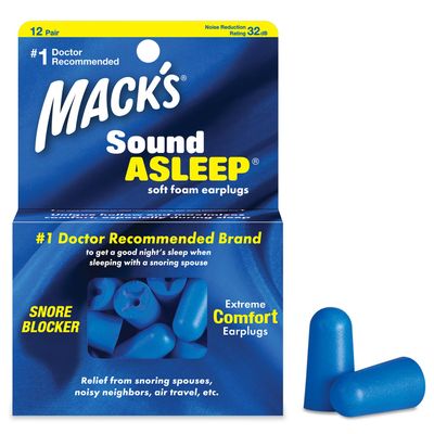 Macks Sound Asleep Soft Foam Earplugs, 12 Pair 32dB High NRR, Comfortable Ear Plugs for Sleeping, Snoring, Travel and Noisy Neighbors