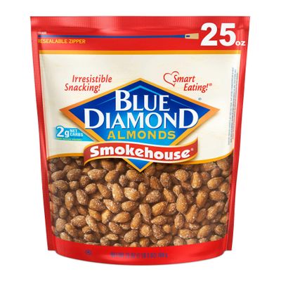 Blue Diamond Almonds, Smokehouse Flavored Snack Nuts, Plant-Based Protein and Fiber Snacks, Gluten Free Iconic Flavor Salty Nuts, Great for Events, Holidays, Parties, 25 Oz Resealable Bag (Pack of 1)
