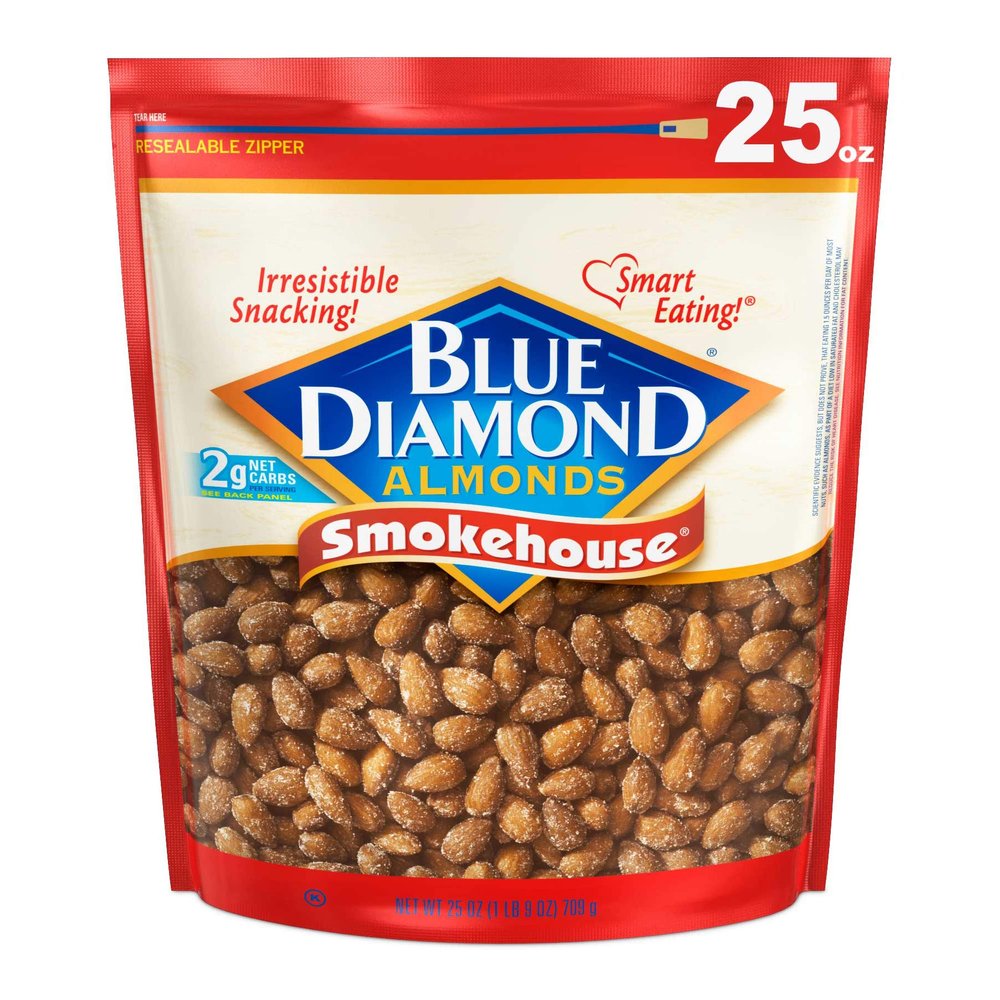 Blue Diamond Almonds, Smokehouse Flavored Snack Nuts, Plant-Based Protein and Fiber Snacks, Gluten Free Iconic Flavor Salty Nuts, Great for Events, Holidays, Parties, 25 Oz Resealable Bag (Pack of 1)