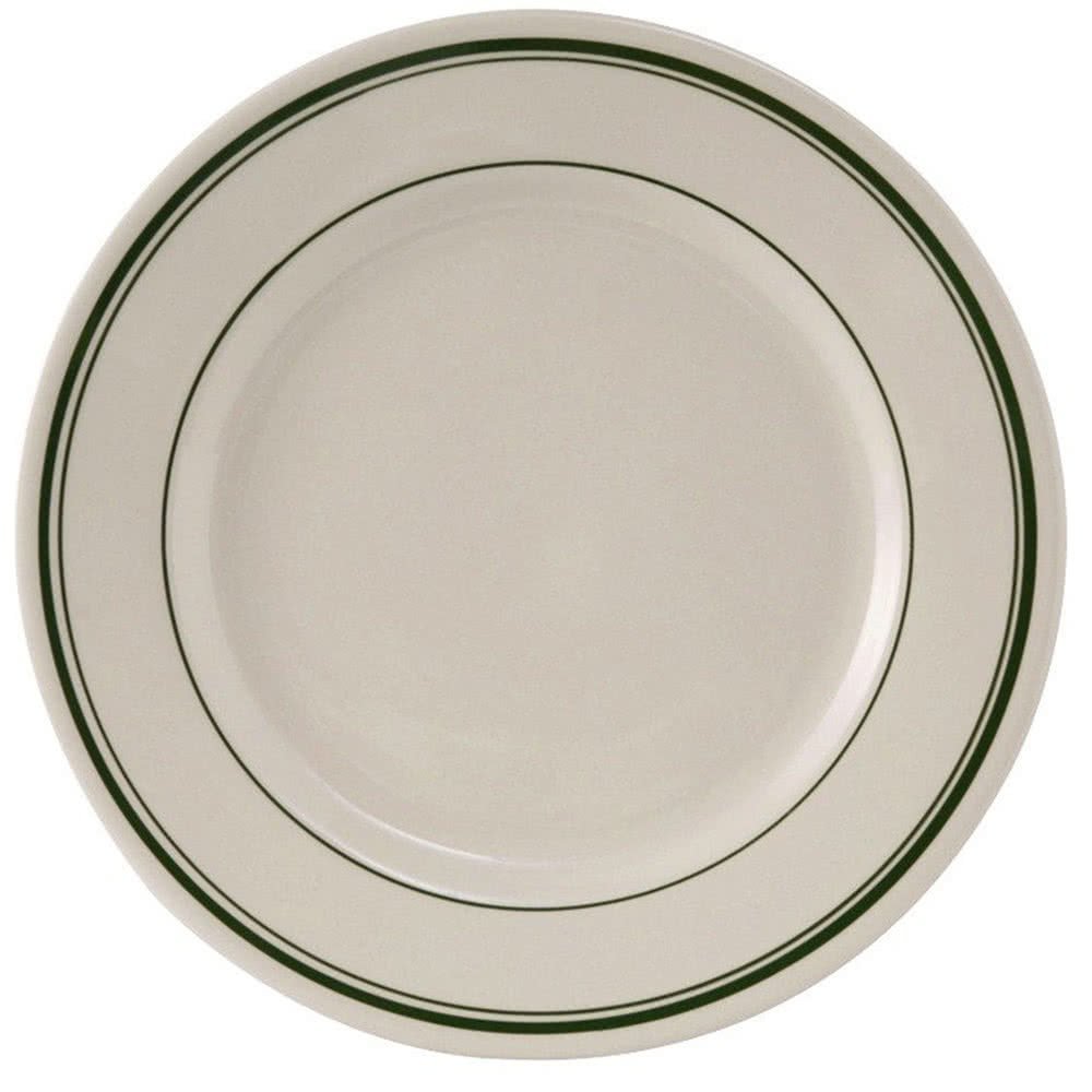 Yanco GB-7 Green Band 7.125" Round Plate, China, American White Color, Pack of 36
