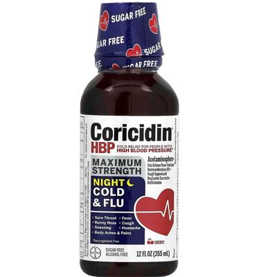 Coricidin HBP Nighttime Multi-Symptom Cold Liquid Cherry 12 oz
