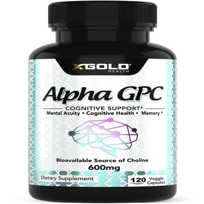 Alpha GPC Choline 600mg, Pure Nootropic Supplement, 120 Veggie Capsules, Cognitive Enhancer for Memory, Brain Health & Focus
