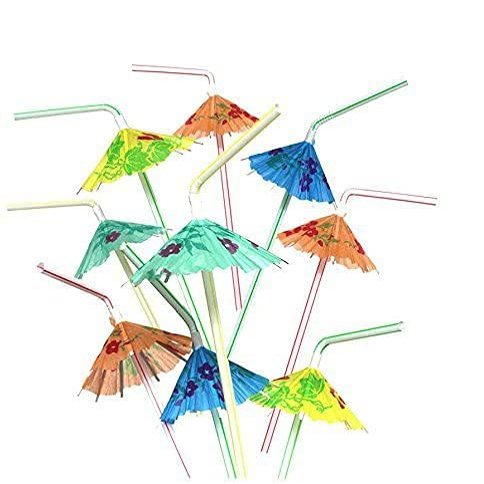 100PCS Mseeur Multicolored Hawaiian Umbrella Parasol Disposable Bendable Drinking Cocktail Straws - For Island Themed Party, Kitchen Supplies, Bars, Restaurants Fun Summer Party BBQ.