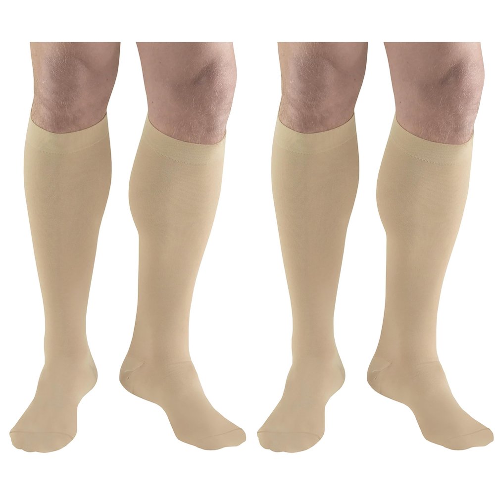 Truform Short Length Surgical Stockings, 18 mmHg Compression for Men and Women, Reduced Length, Closed Toe, Beige, X-Large (2 Packs)