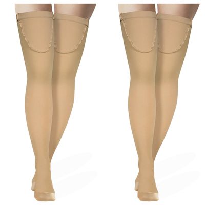 Truform Surgical Stockings, 18 mmHg Compression for Men and Women, Thigh High Length, Closed Toe, Beige, X-Large, 2 Count