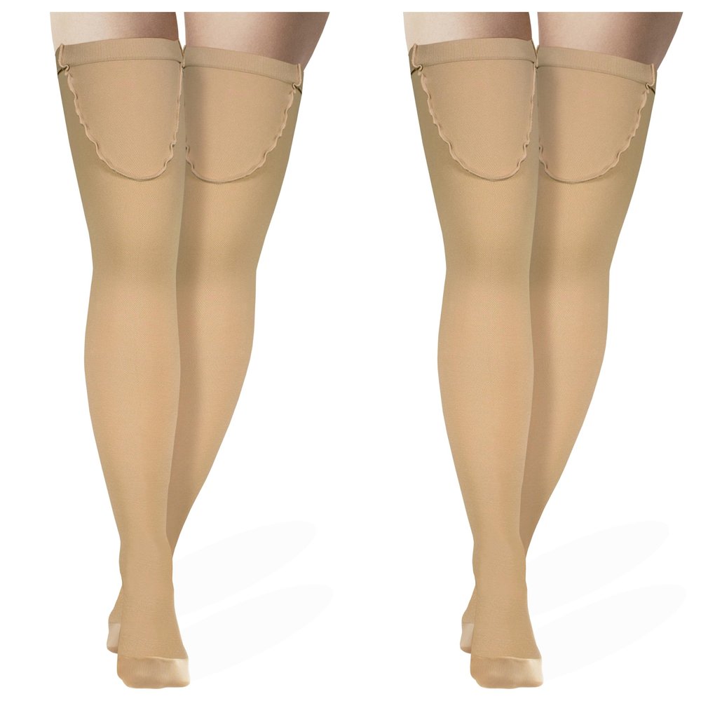 Truform Surgical Stockings, 18 mmHg Compression for Men and Women, Thigh High Length, Closed Toe, Beige, X-Large, 2 Count