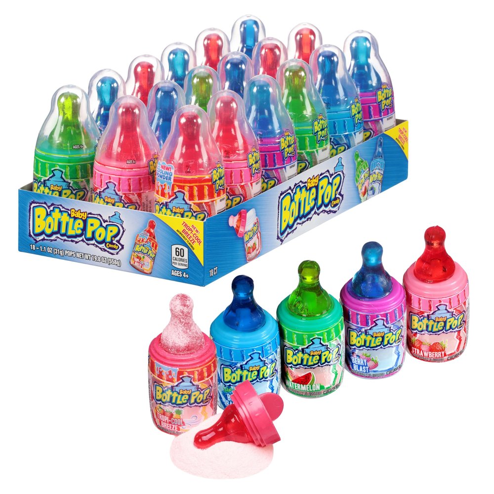 Baby Bottle Pop Candy Lollipop, 18 Ct Bulk Lollipops with Dipping Powder in Assorted Fruity Flavors, Full Size, Individually Wrapped Hard Candy For Gender Reveal, Baby Showers, Goodie Bags & Parties