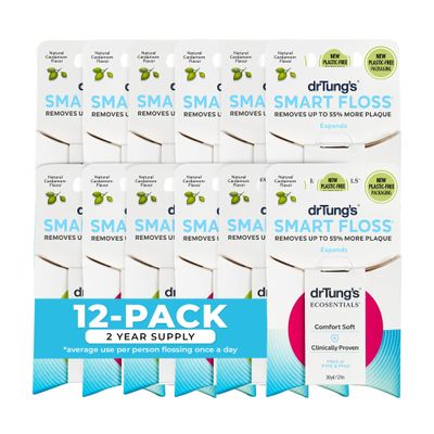 DrTung's Smart Floss - Natural Floss, PTFE & PFAS Free Floss, Gentle on Gums, Expands & Stretches, BPA Free Floss - Natural Dental Floss Cardamom Flavor (Pack of 12)