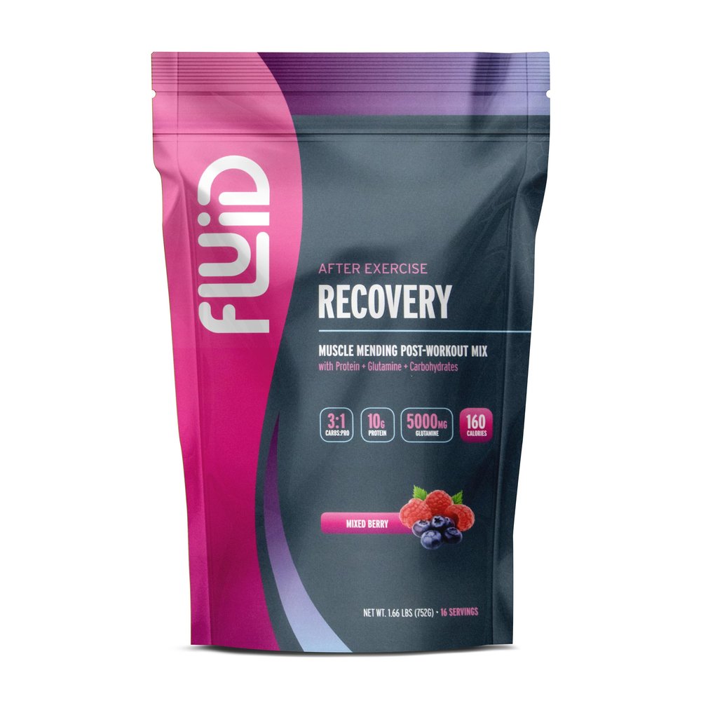 Fluid Recovery Post-Workout Drink Mix - Whey Isolate Protein, L-Glutamine, Carbs, All Natural Ingredients, Gluten-Free, Lactose-Free (Mixed Berry)