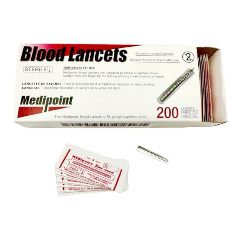 MEDIPOINT Stainless Steel Lancets 200 Count | Sterile, Disposable, Individually Wrapped | Ultra-Keen Needle Point for Fingertip Blood Sampling and Precision Skin Care | Made in USA