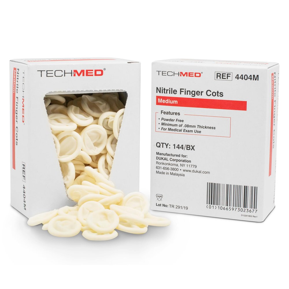 DUKAL 4404M Tech-Med Finger Cot, Medium, Nitrile (Pack of 144)