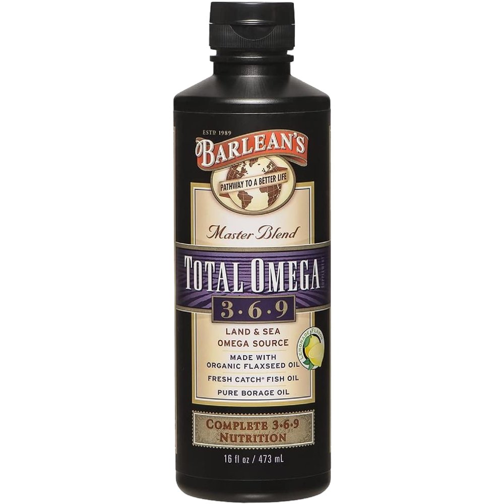 Barlean's Total Omega 3 6 9 Liquid Fish Oil Supplement with Borage and Flaxseed Oil 6,468 mg of Omegas EPA, DHA, ALA, and GLA for Joint and Heart Health, 16 oz