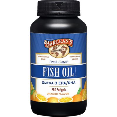 Barlean's Omega 3 Fish Oil Supplements, 600mg Fish Oil Pills with EPA & DHA, Softgels for Joint, Brain, & Heart Health, Orange Flavored, 250 Count
