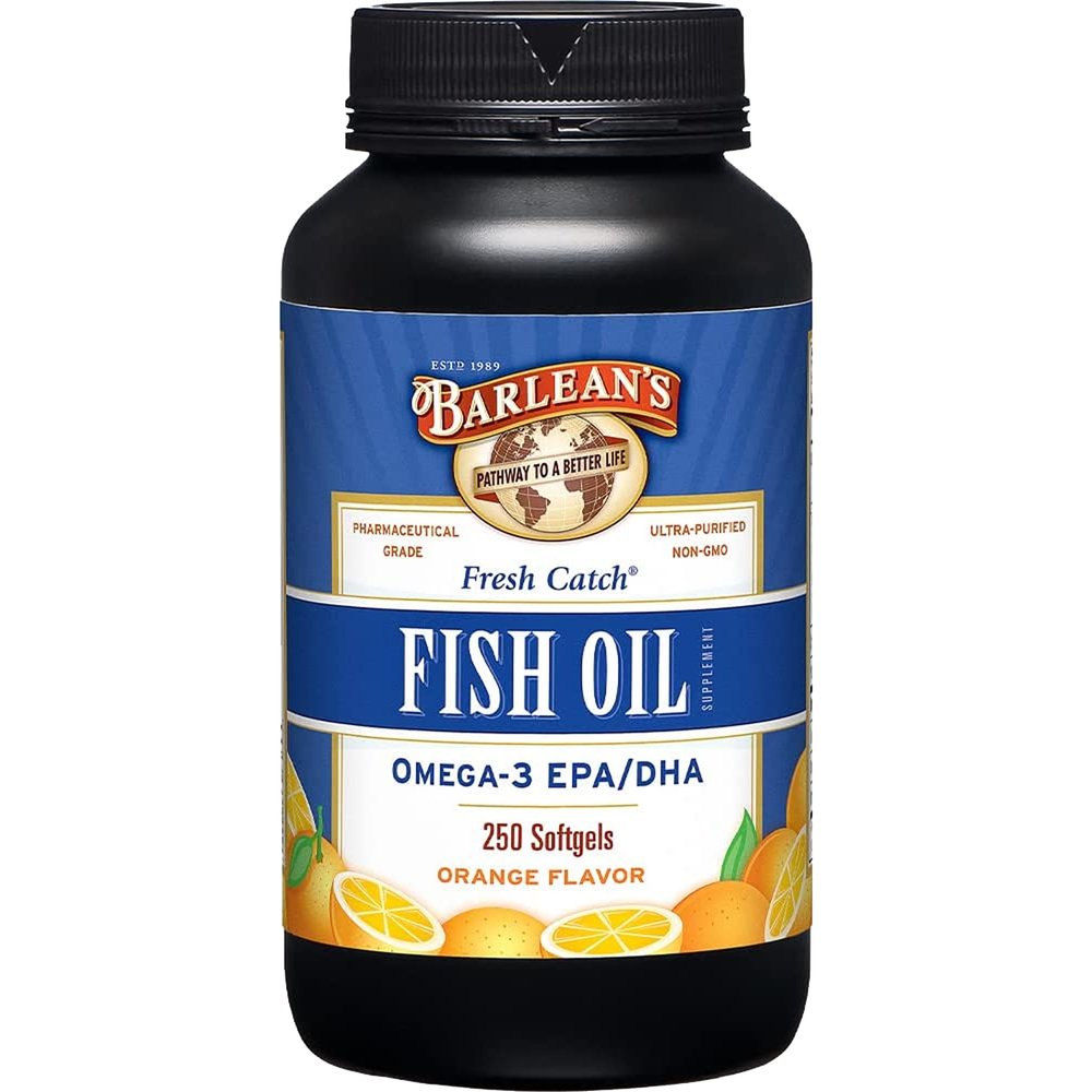 Barlean's Omega 3 Fish Oil Supplements, 600mg Fish Oil Pills with EPA & DHA, Softgels for Joint, Brain, & Heart Health, Orange Flavored, 250 Count