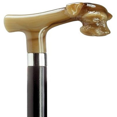 Schnauzer Dog Head Derby Black Maple Cane, Horn Handle -Affordable Gift! Item #DHAR-9140131