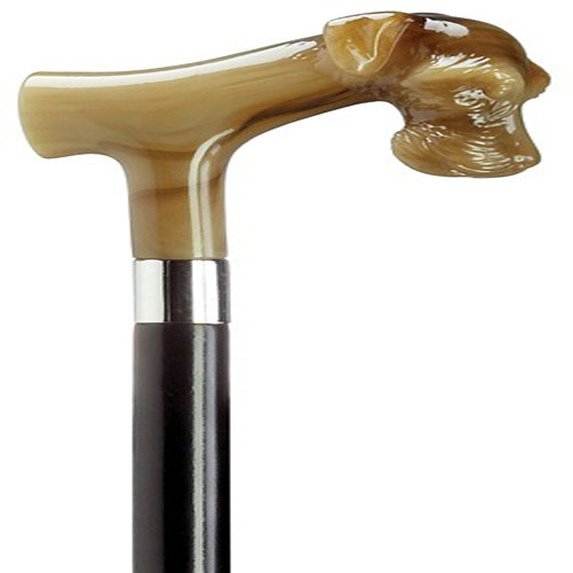 Schnauzer Dog Head Derby Black Maple Cane, Horn Handle -Affordable Gift! Item #DHAR-9140131