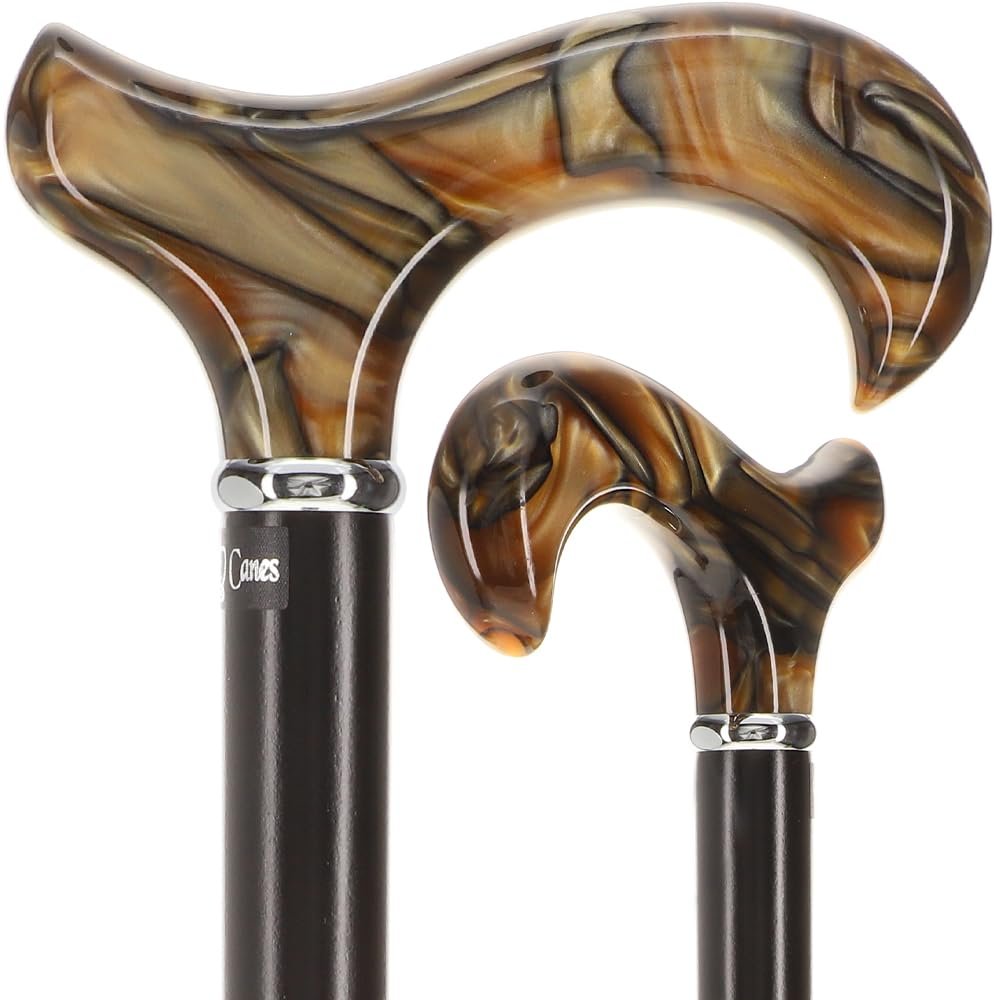 Royal RC Canes Golden Sienna Derby Cane Stylish Adjustable Walking Stick for Men and Women Lightweight Aluminum Shaft with Black Beech Wood and Sleek Silver Collar Fashionable & Durable