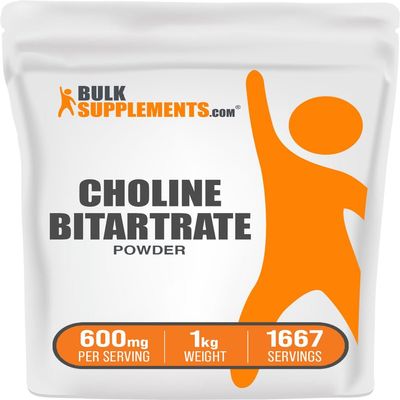 BulkSupplements.com Choline Bitartrate Powder - Choline Supplements - Unflavored & Gluten Free, 600mg per Serving, 1kg (2.2 lbs) (Pack of 1)