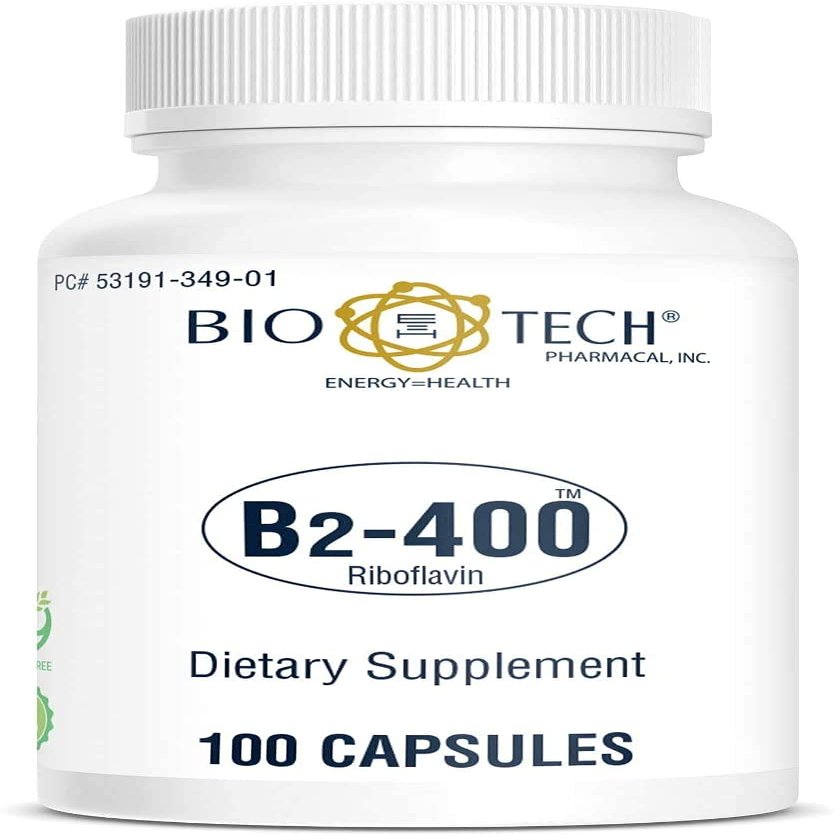 Bio-Tech Pharmacal B2-400, 100 Capsules  All-Natural Supplement  Supports Clarity and Productivity  No Dairy, Fish, Gluten, Peanut, Shellfish, GMOS, & Soy  No Artificial Colors
