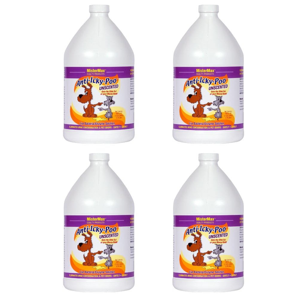 Mister Max Anti Icky Poo Unscented Enzyme Cleaner - Pet Urine, Dog & Cat Urine Odor Remover, 4-Gallons