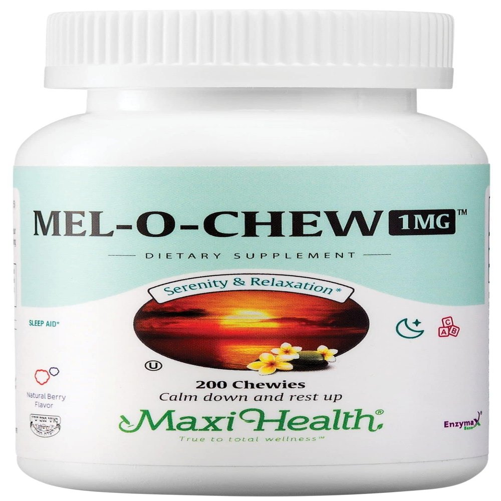 Maxi Health Melatonin 1mg Chewable - Sleep aid Melatonin to Encourage Natural Sleep  Non-Habit Forming Supplement with Enzymax for Fast-Acting Support Kosher (200 Units)