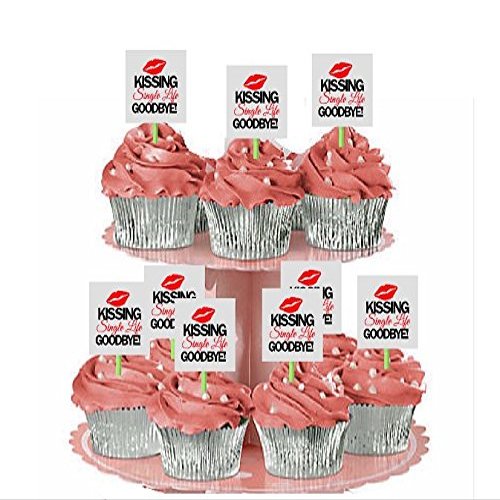 12 Bachelorette Bridal Wedding Shower Party Kissing Single Life GoodBye Cupcake Fruit Appetizer Decoration Topper Picks (Red)