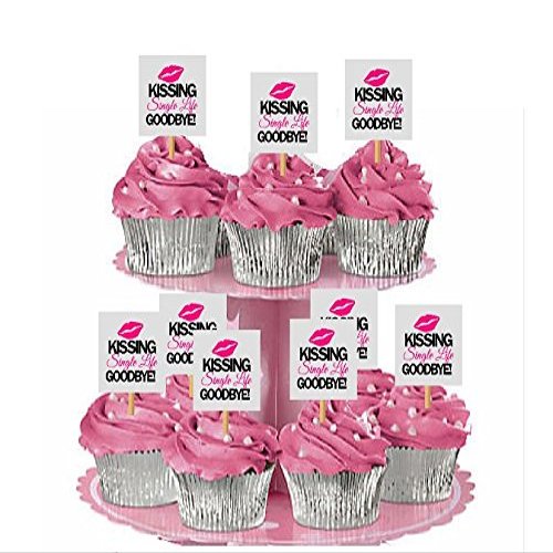 12 Bachelorette Bridal Wedding Shower Party Kissing Single Life GoodBye Cupcake Fruit Appetizer Decoration Topper Picks (Pink)