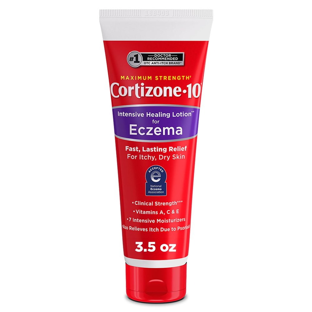 Cortizone-10 Maximum Strength Intensive Healing Itch Relief Lotion for Eczema, 1% Hydrocortisone, Fast-Acting, Anti-Itch Cream for Minor Skin Irritations, Rashes and Inflammation Due to Eczema, 3.5 oz