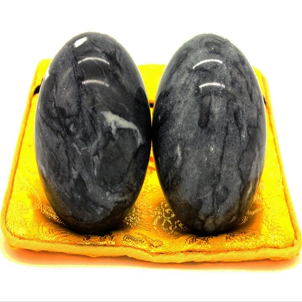 BRABUD 2in Marble Health Stress Exercise Baoding Balls Black Grey Craft Collection BS002