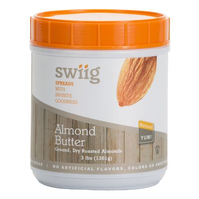 swiig Natural Almond Butter, Made with ONLY Ground, Dry Roasted Almonds, No Added Sugar, No Artificial Flavors, Colors or Sweeteners, 3 Pound Jar