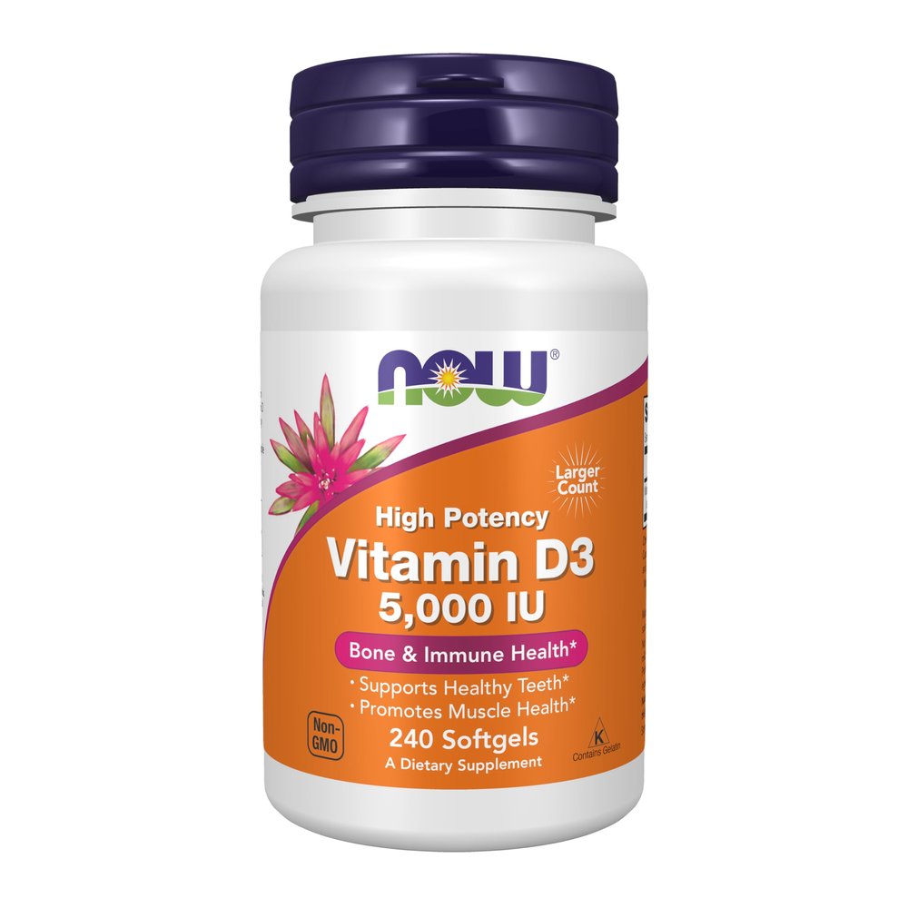 NOW Foods Supplements, Vitamin D-3 5,000 IU, High Potency, Structural Support*, 240 Softgels