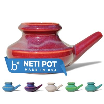 Baraka Handcrafted Ceramic Neti Pot - Nasal Rinse Tool for Home, Clears Nasal Passages, Hydrates Sinuses, Dishwasher Safe, Durable Food Grade Ceramic Glazes, Lightweight, Easy to Use - 10oz (Red)