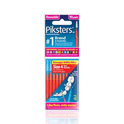 Piksters Interdental Brushes, Size 4, Red Handle