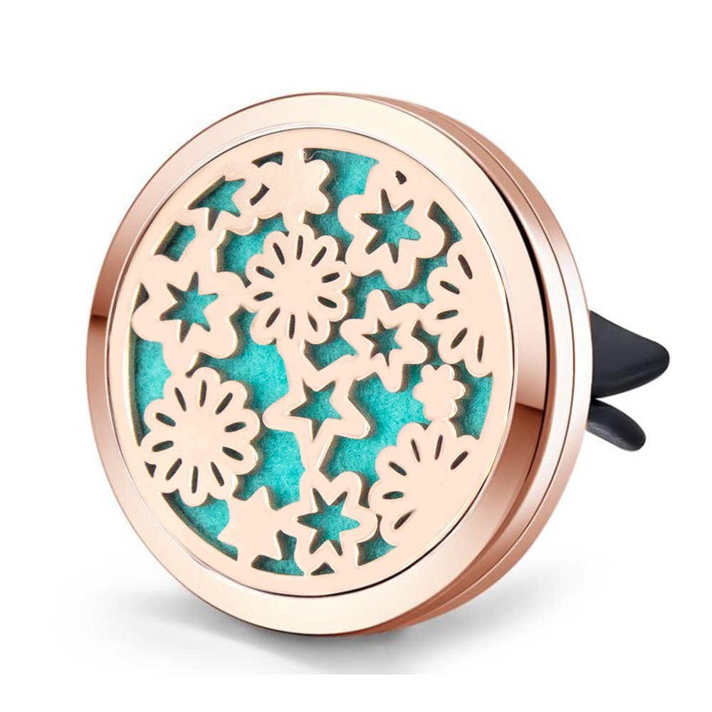 Mesinya Rose Gold color Garden(38mm) Car Air Freshener Vent Clip Diffuser Stainless Steel Aromatherapy Essential Oils Diffuser Lockets (Style 5)