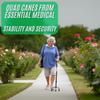 Essential Medical Supply Small Base Quad Cane in Black - Height Adjustable Walking Cane, Sturdy and Durable Walking Cane for Improved Mobility and Stability with 4 Prong Base and Rubber Tips view 2