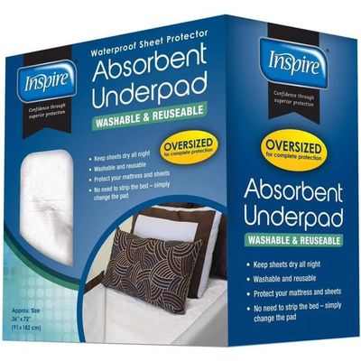 Inspire Washable Reusable Incontinence Underpad, Oversized 36x72 Inches, White, 1 Count