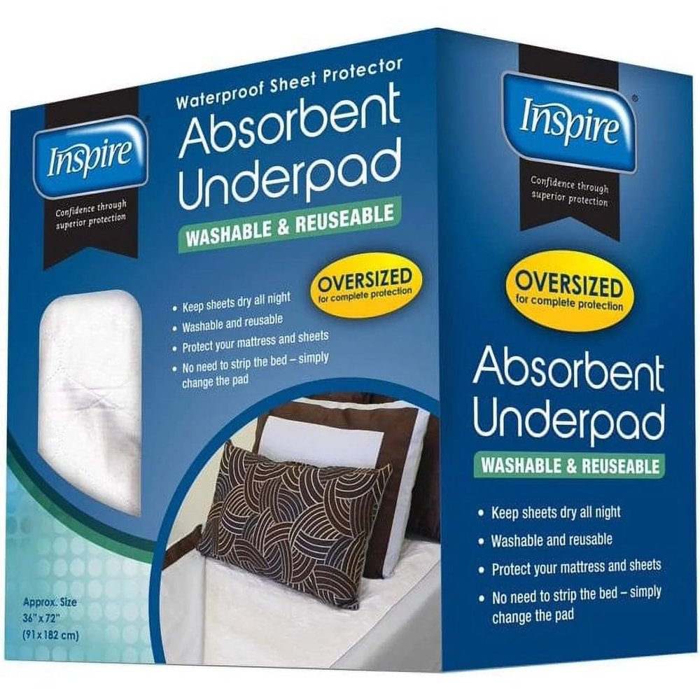 Inspire Washable Reusable Incontinence Underpad, Oversized 36x72 Inches, White, 1 Count