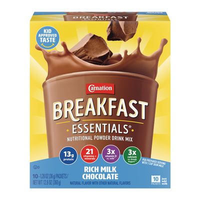 Carnation Breakfast Essentials Powder Drink Mix Rich Milk Chocolate, 10 Count Box of 1.26 Ounce Packets (Pack of 6)