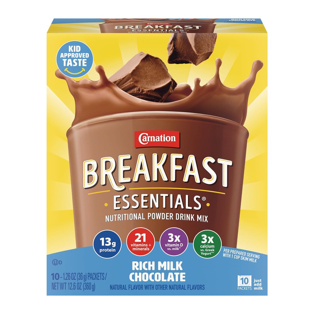 Carnation Breakfast Essentials Powder Drink Mix Rich Milk Chocolate, 10 Count Box of 1.26 Ounce Packets (Pack of 6)
