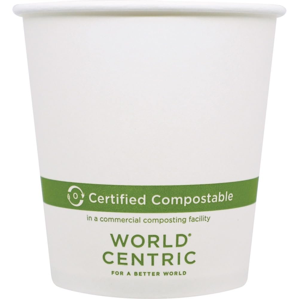 100% Compostable Paper Cups by World Centric, Made from FSC Certfied Paper, Plant Based Bio Lining, for Hot Drinks, 10 oz, White (Pack of 1000)
