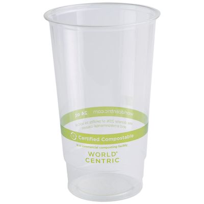 100% Compostable Cups by World Centric, Made from Ingeo PLA, for Cold Drinks, Clear, 24 oz (Pack of 1000)