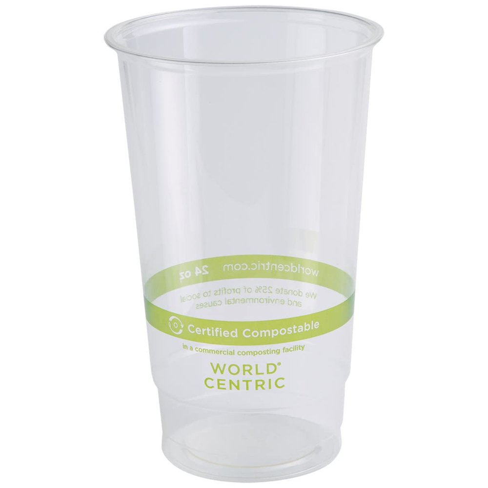 100% Compostable Cups by World Centric, Made from Ingeo PLA, for Cold Drinks, Clear, 24 oz (Pack of 1000)