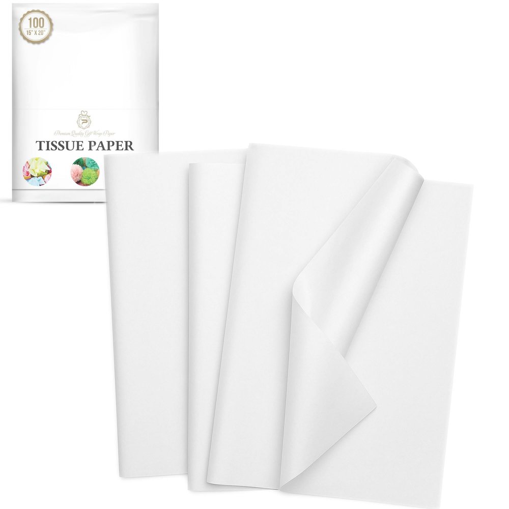 100 Sheets White Tissue Paper 15 x 20 Inch  Bulk Wrapping Paper for Gift Bags, Weddings, Birthdays, DIY Crafts, Packaging, Parties & Decorations  Recyclable & Eco-Friendly