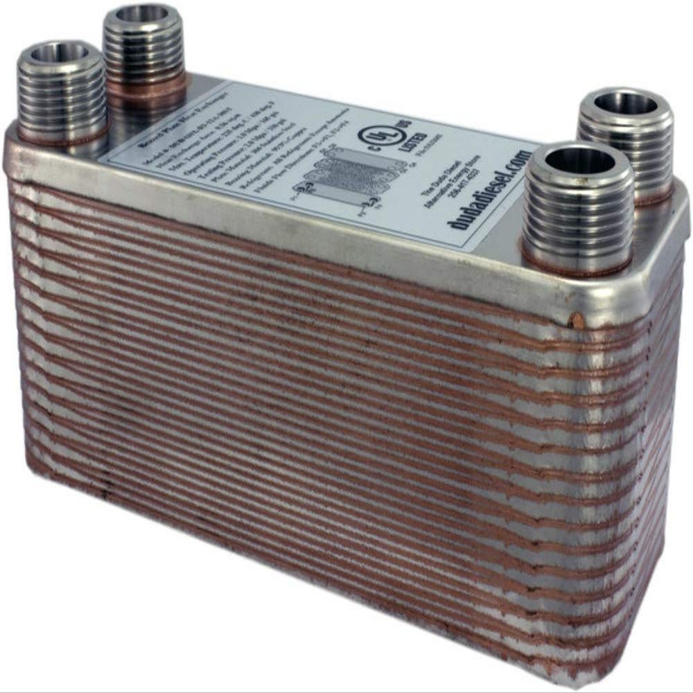 Duda Energy HX1230:M34 B3-12A 30 Plate Stainless Steel Heat Exchanger with 3/4" Male NPT Ports Copper Brazed, 2.9" Height, 2.9" Width, 7.5" Length