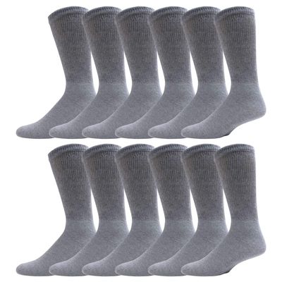 Big and Tall Diabetic Cotton Neuropathy Crew Socks, King Size Mens Athletic Crew Socks (13-16, Gray) - 12 pairs