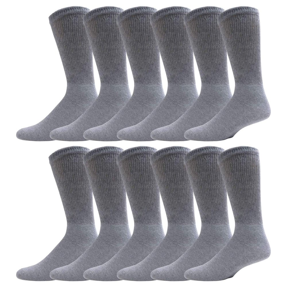 Big and Tall Diabetic Cotton Neuropathy Crew Socks, King Size Mens Athletic Crew Socks (13-16, Gray) - 12 pairs